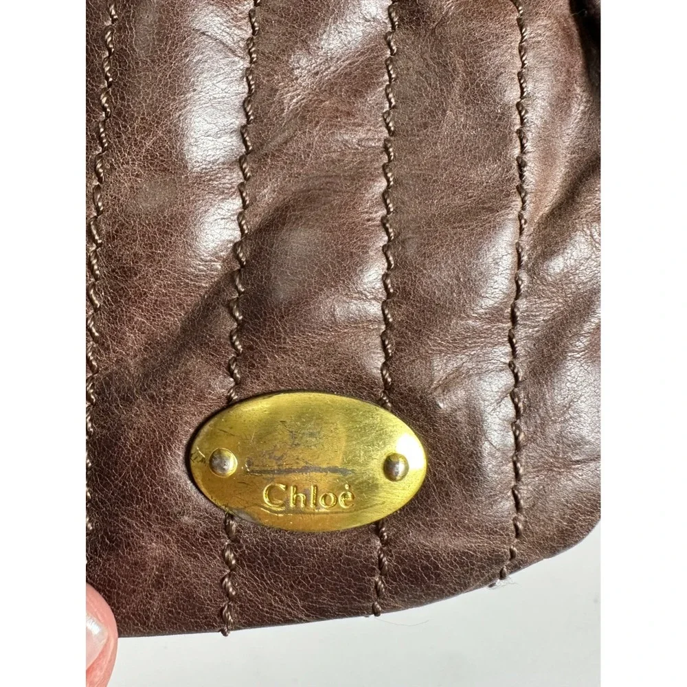 Chloe Bay Brown Leather Quilted Satchel Handbag L Distressed READ NEEDS REPAIRS